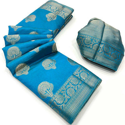 Blue Zari Woven Raw Silk Saree