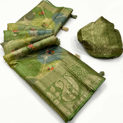 green-woven-with-floral-digital-printed-raw-silk-saree