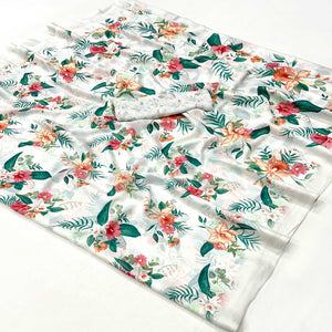 White Floral Digital Printed Georgette Saree