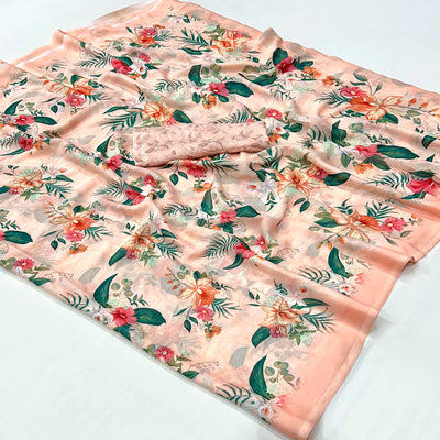 Peach Floral Digital Printed Georgette Saree