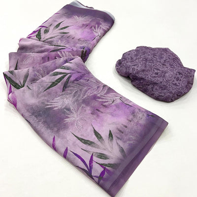 Violet Floral Digital Printed Georgette Saree