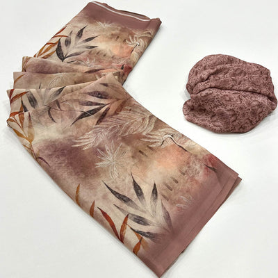 Brown Floral Digital Printed Georgette Saree