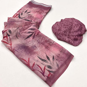 Onion Pink Floral Digital Printed Georgette Saree