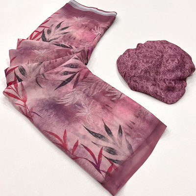 Onion Pink Floral Digital Printed Georgette Saree