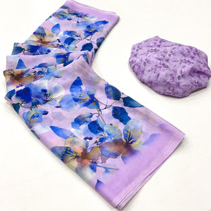 Lavender & Blue Floral Digital Printed Georgette Saree