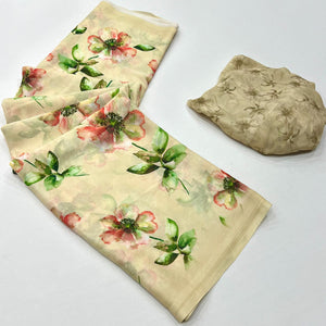 Cream Floral Digital Printed Georgette Saree