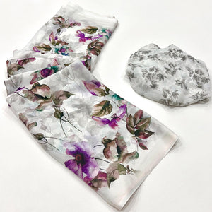 White Floral Digital Printed Georgette Saree