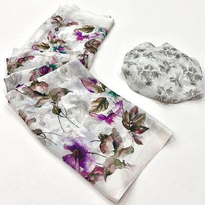 White Floral Digital Printed Georgette Saree