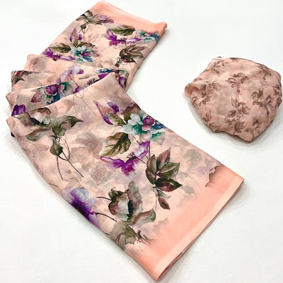 Peach Floral Digital Printed Georgette Saree
