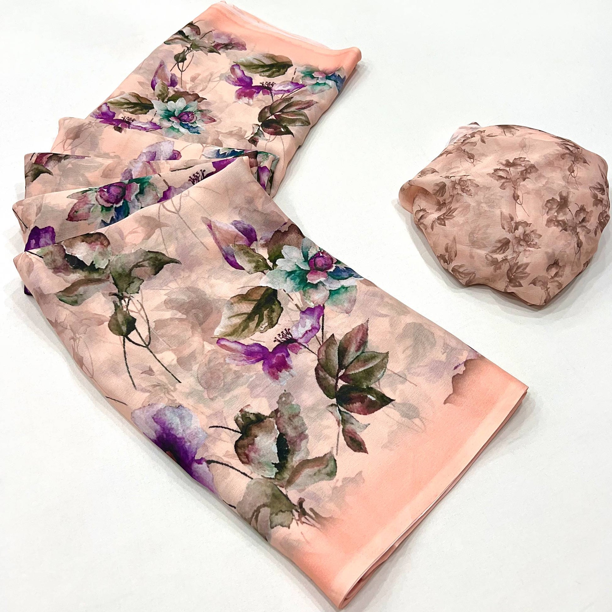 Peach Floral Digital Printed Georgette Saree