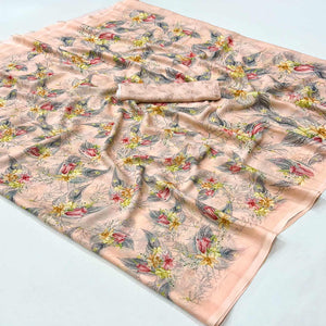 Peach Floral Digital Printed Georgette Saree