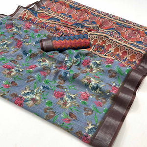 grey-floral-digital-printed-linen-saree-with-zari-border