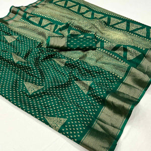 green-geometric-printed-dola-silk-saree-with-zari-border