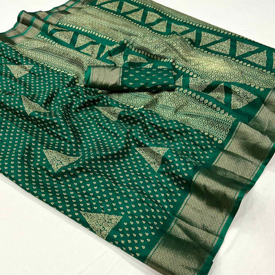 green-geometric-printed-dola-silk-saree-with-zari-border