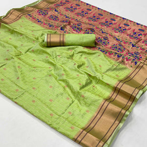 green-floral-woven-zari-checks-art-silk-saree