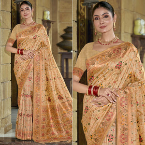 Cream Floral Zari Woven Cotton Silk Saree