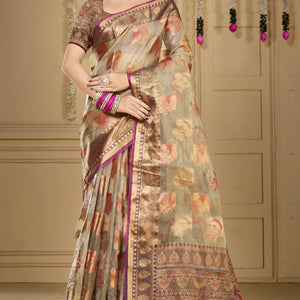 grey-floral-woven-organza-saree-with-tassels-3