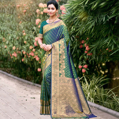 green-floral-woven-banarasi-silk-saree-with-tassels-11
