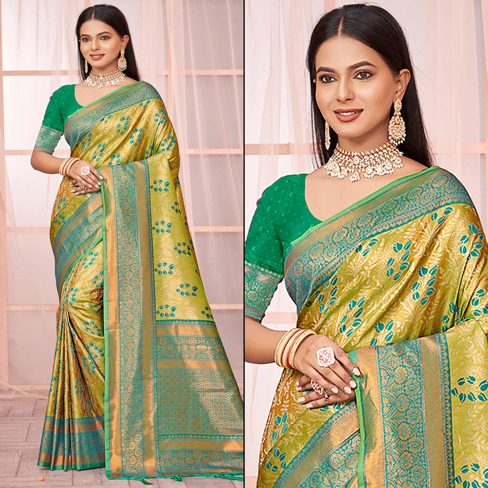 green-floral-woven-kanjivaram-silk-saree-with-tassels-3