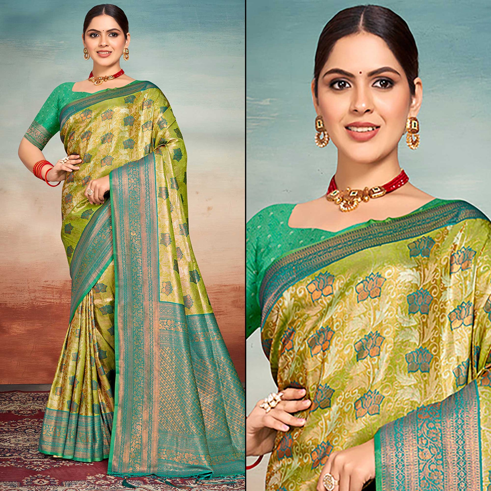green-floral-woven-kanjivaram-silk-saree-with-tassels-4