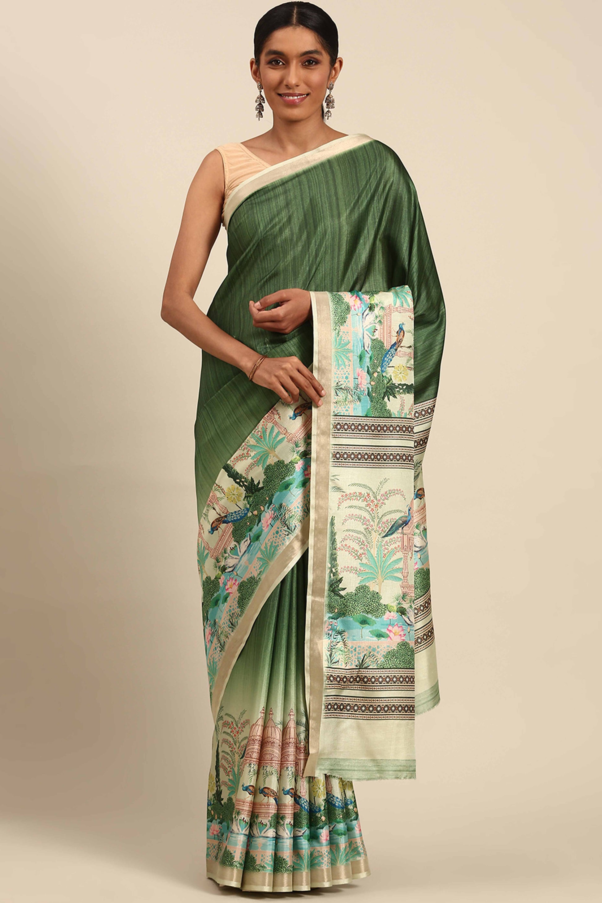 green-digital-printed-cotton-silk-saree-4