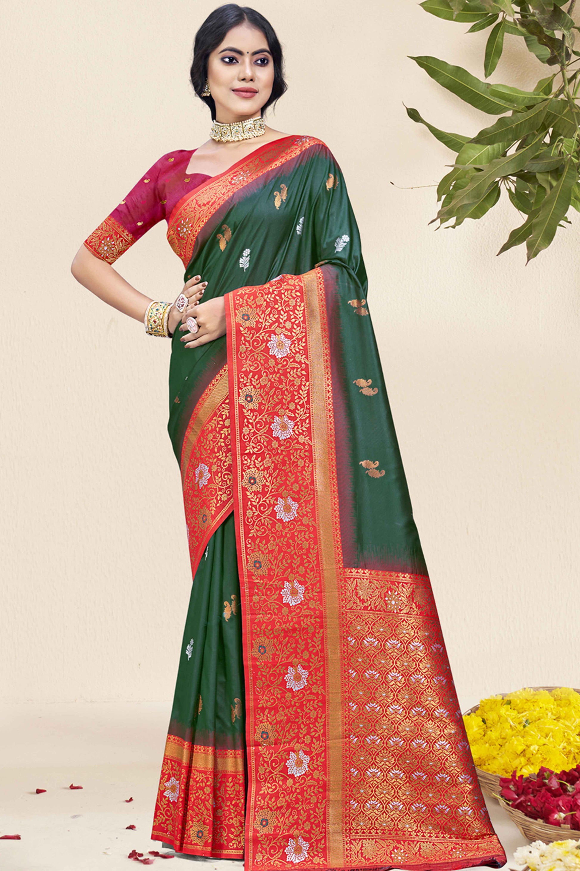 green-floral-woven-banarasi-silk-saree-19