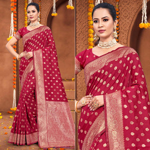 Maroon Floral Woven Banarasi Silk Saree