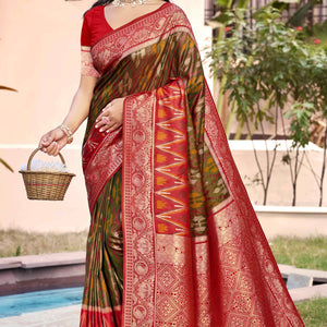 green-red-woven-cotton-silk-saree-with-tassels
