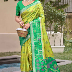 Light Green Woven Cotton Silk Saree With Tassels