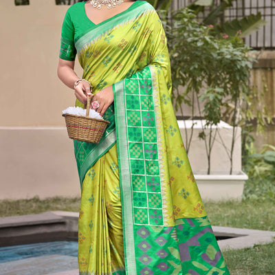 Light Green Woven Cotton Silk Saree With Tassels