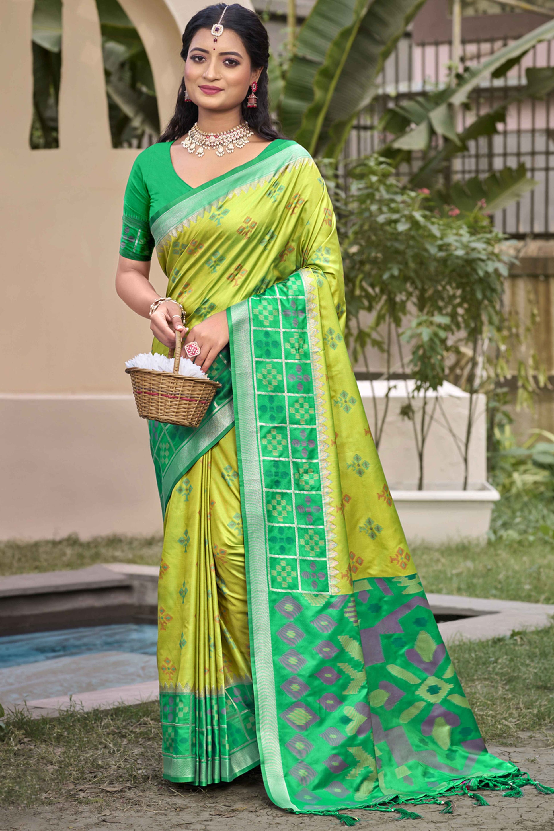 Light Green Woven Cotton Silk Saree With Tassels