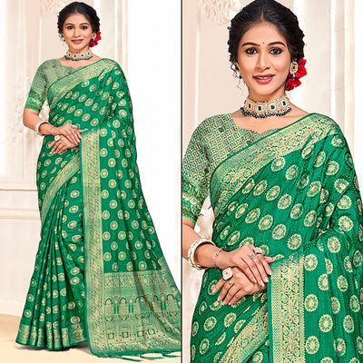 green-floral-woven-cotton-silk-saree-with-tassels-2