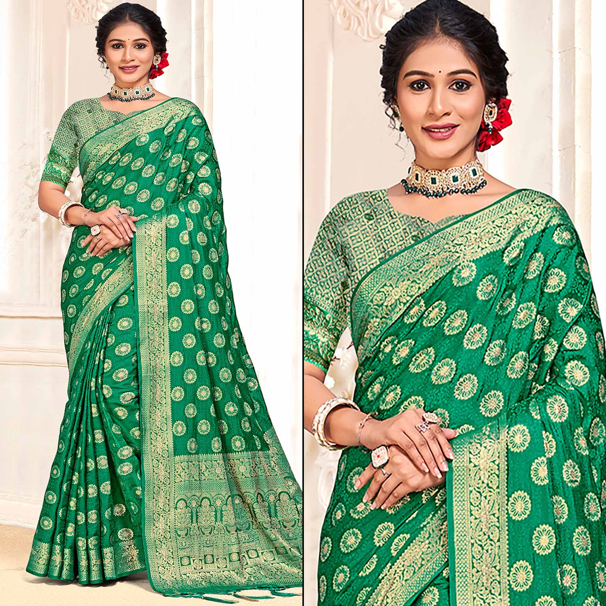 green-floral-woven-cotton-silk-saree-with-tassels-2