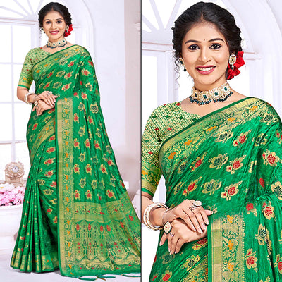 green-floral-woven-cotton-silk-saree-with-tassels-3