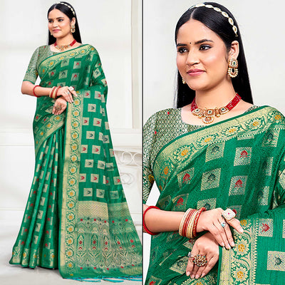 green-floral-woven-cotton-silk-saree-with-tassels-4