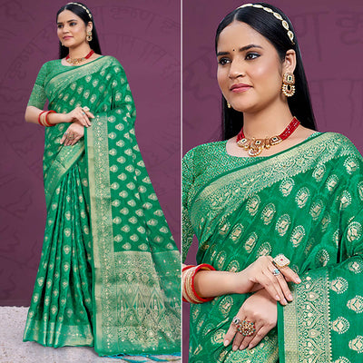 green-floral-woven-cotton-silk-saree-with-tassels-5