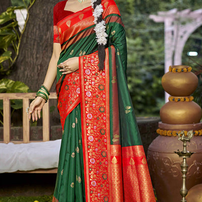 green-floral-woven-banarasi-silk-saree-with-tassels-13