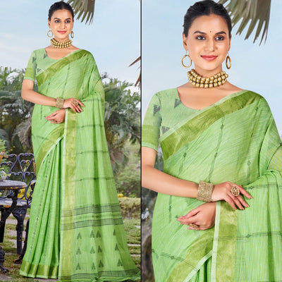 green-woven-cotton-blend-saree-with-tassels-2