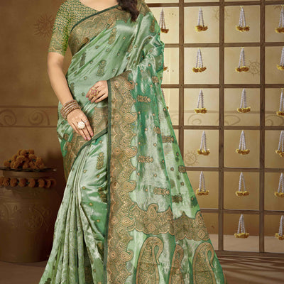 green-paisley-pattern-woven-organza-silk-saree-6