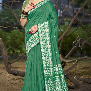 green-woven-linen-cotton-saree-with-tassels-8