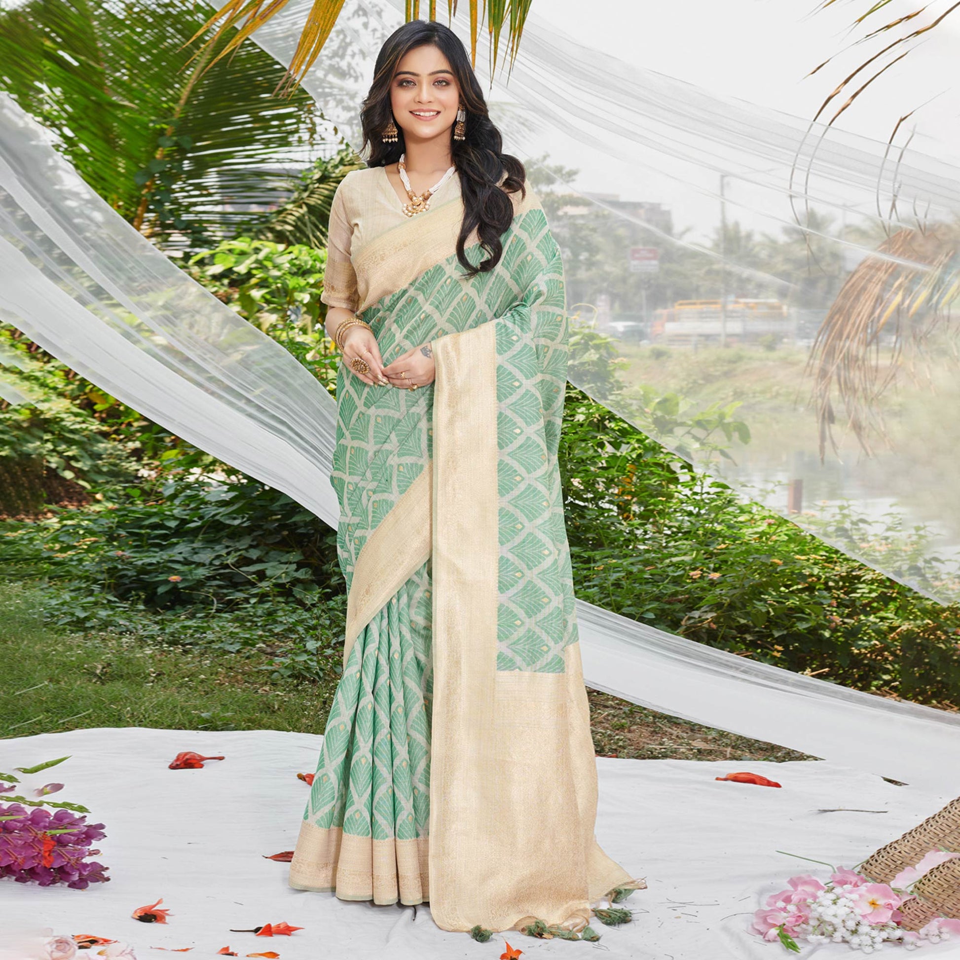 green-woven-cotton-silk-saree-with-tassels-11