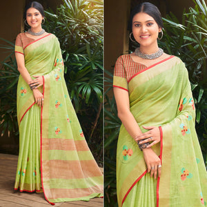 green-floral-embroidered-linen-saree-with-tassels-1