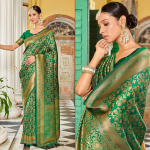 green-floral-woven-banarasi-silk-saree-with-tassels-4