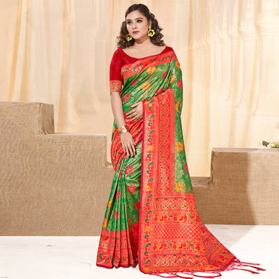 green-floral-woven-kanjivaram-silk-saree-with-tassels