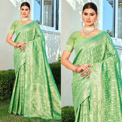 13green-floral-woven-cotton-blend-saree-with-tassels