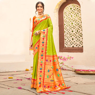 green-floral-woven-banarasi-silk-saree-with-tassels