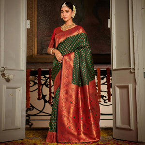 green-woven-banarasi-silk-saree-with-tassels-10
