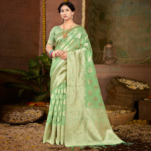 green-floral-woven-kota-doria-saree-with-tassels-1