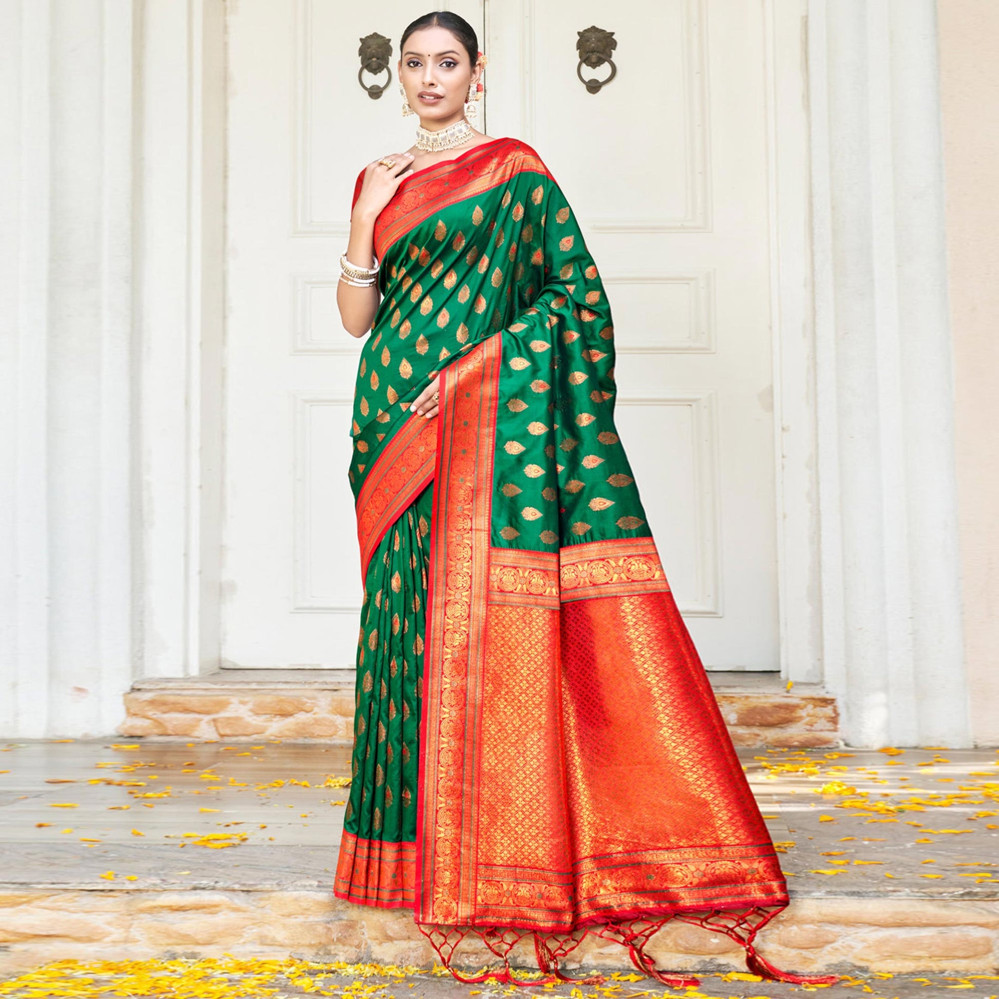 green-woven-banarasi-silk-saree-with-tassels-9