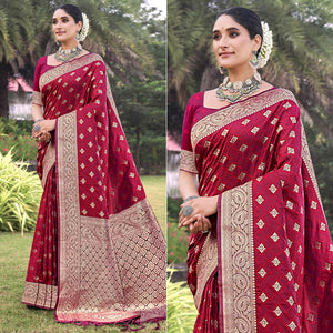 Maroon Floral Woven Kanjivaram Silk Saree With Tassels
